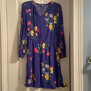 Old Navy Long Sleeve Ruffled Collar Blue Floral Dress